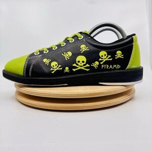 Pyramid Skull Bowling Shoes Men's 8.5 Black Green Performance Athletic EUC